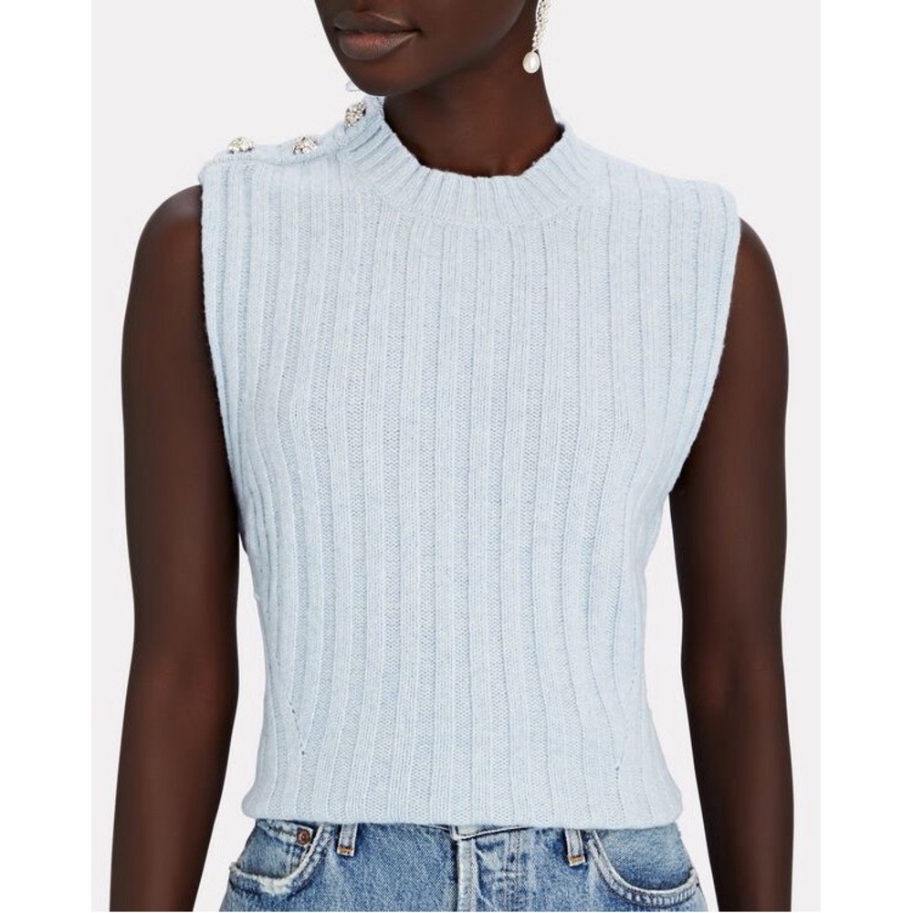 Ganni Crystal Embellished Wool‎ Blend Sweater Vest in Airy Blue